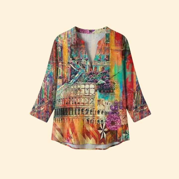 Women’s Printed Blouse with V-neck Design