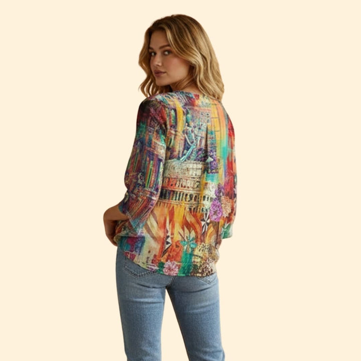 Women’s Printed Blouse with V-neck Design