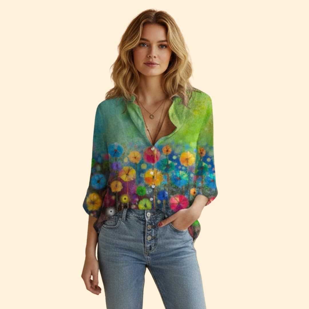 Women’s Printed Blouse with V-neck Design