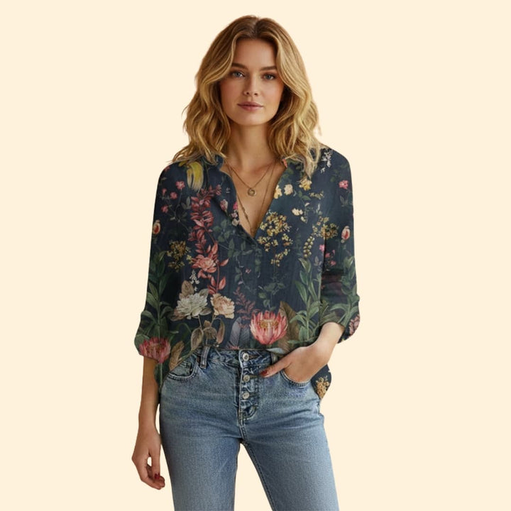 Women’s Printed Blouse with V-neck Design