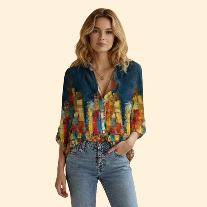 Women’s Printed Blouse with V-neck Design