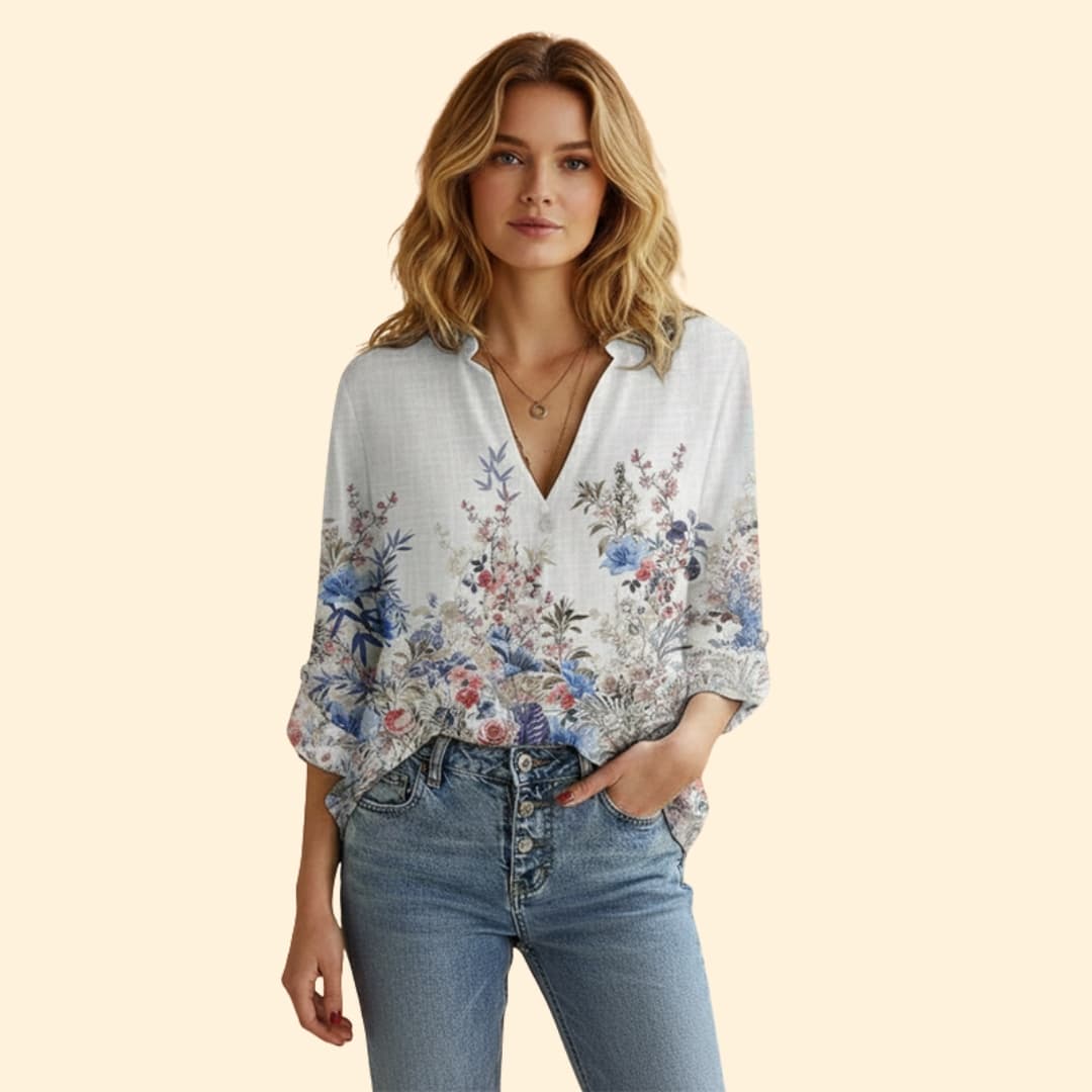 Women’s Printed Blouse with V-neck Design