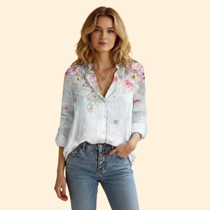 Women’s Printed Blouse with V-neck Design