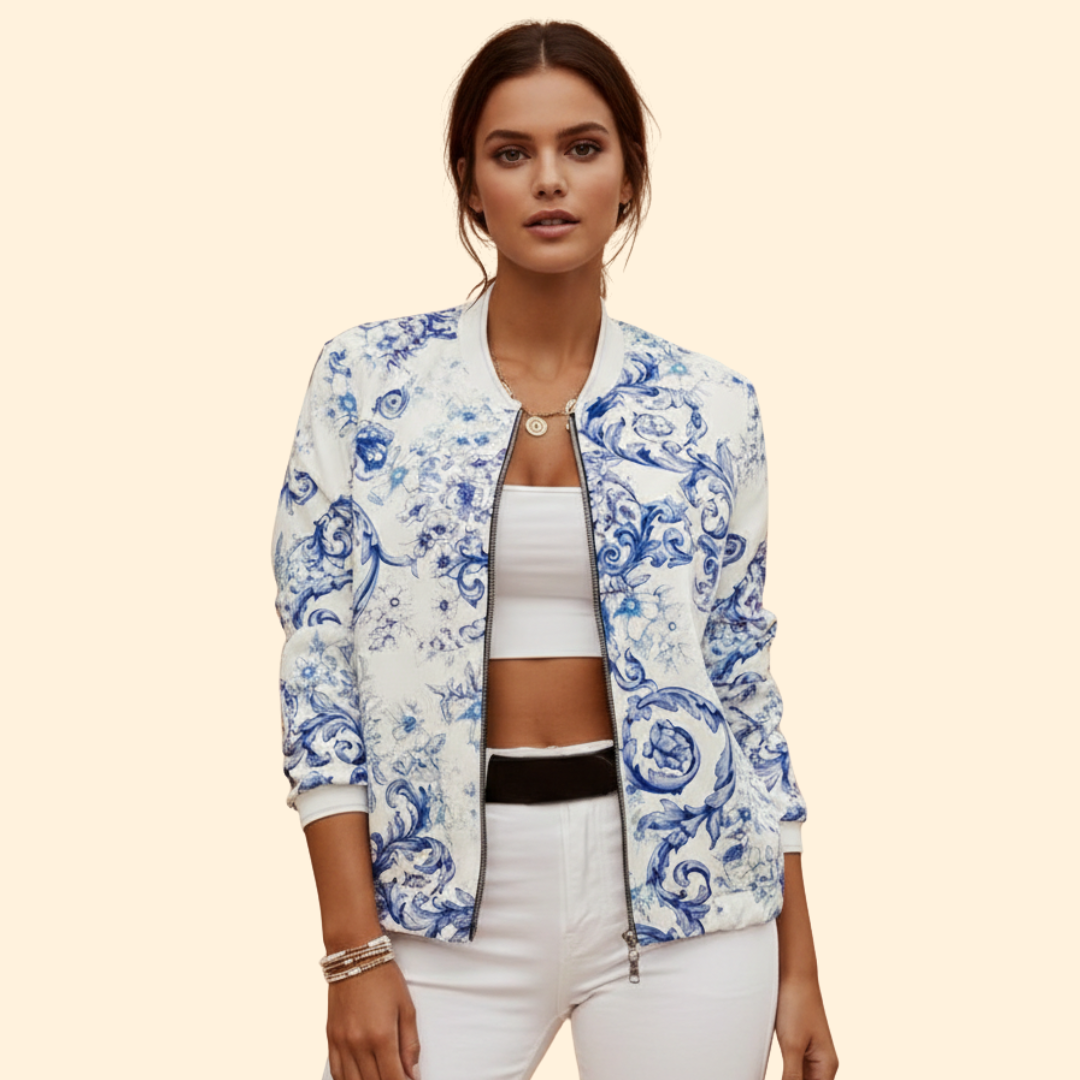 Women’s Bomber Jacket with Front Zip Closure
