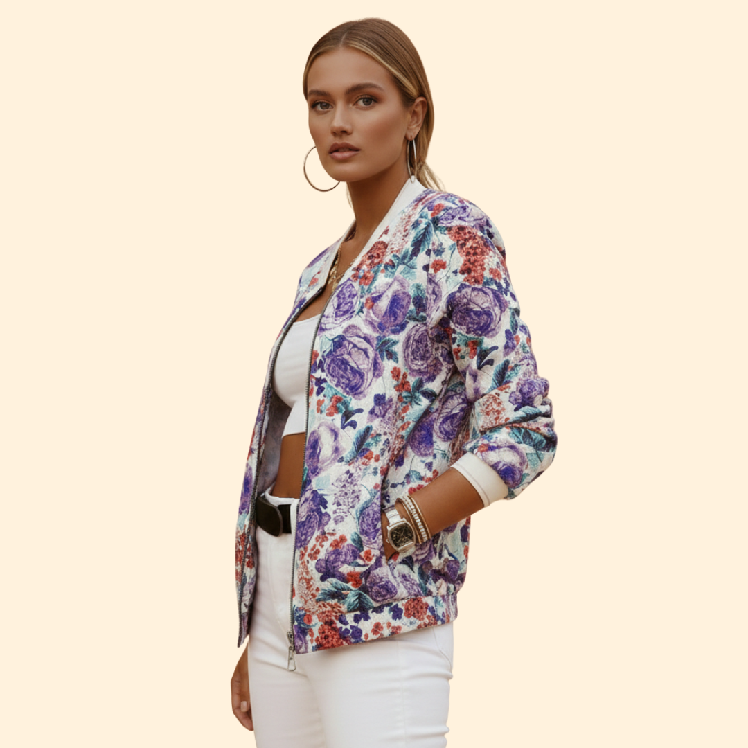 Women’s Bomber Jacket with Front Zip Closure