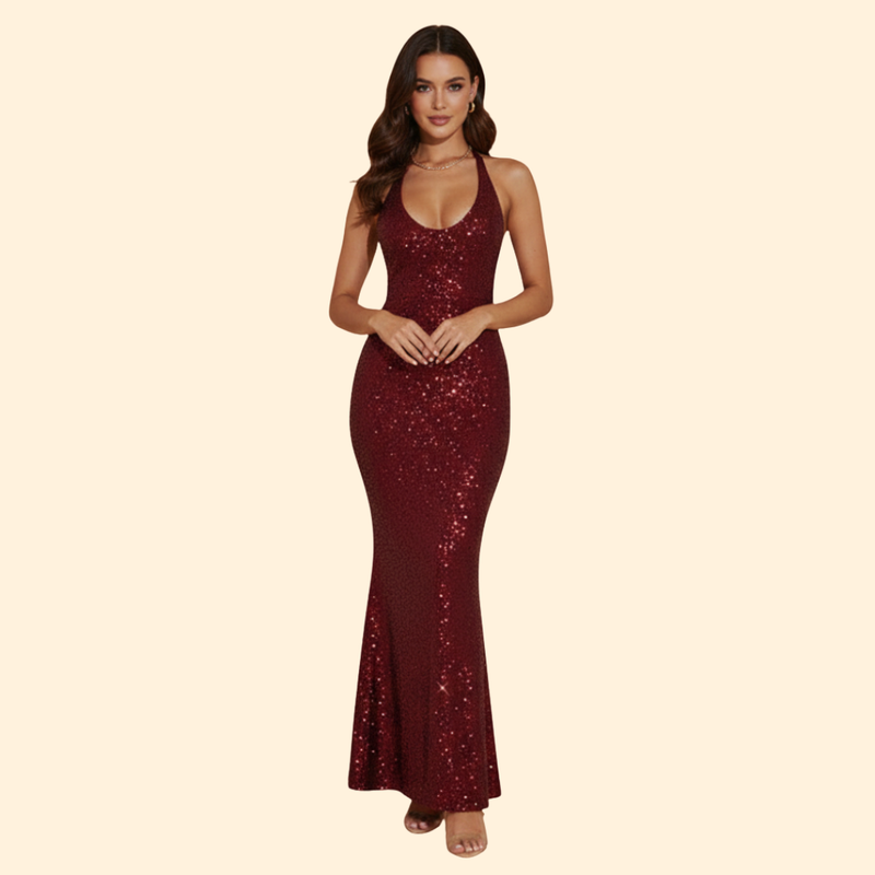 Women's Sequin Dress with Deep V-Neck