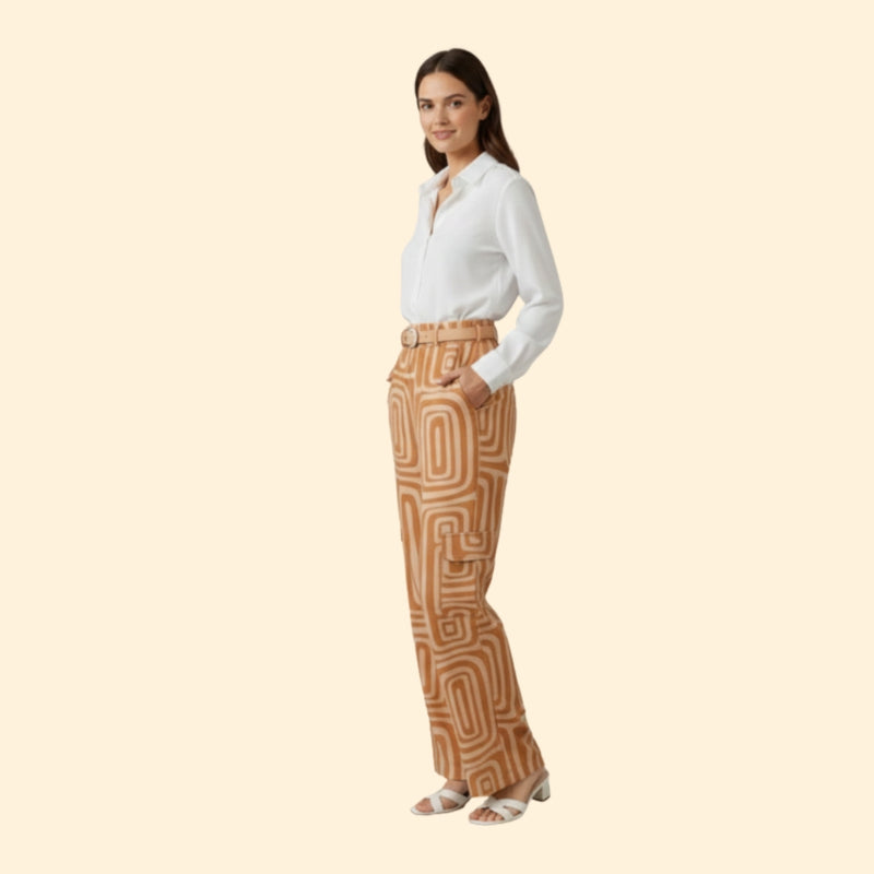Women’s Set with Button-Up Blouse and Printed Trousers