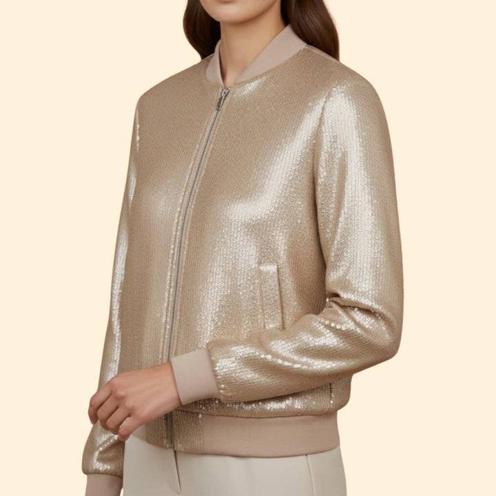 Women's Shiny Bomber Jacket Zip Closure