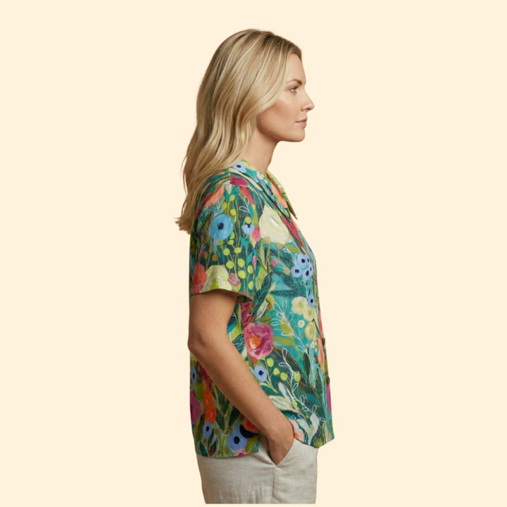 Women’s Short Sleeve Shirt with Watercolor Print