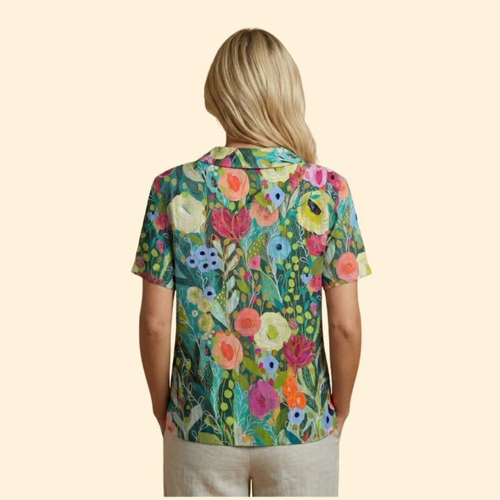 Women’s Short Sleeve Shirt with Watercolor Print