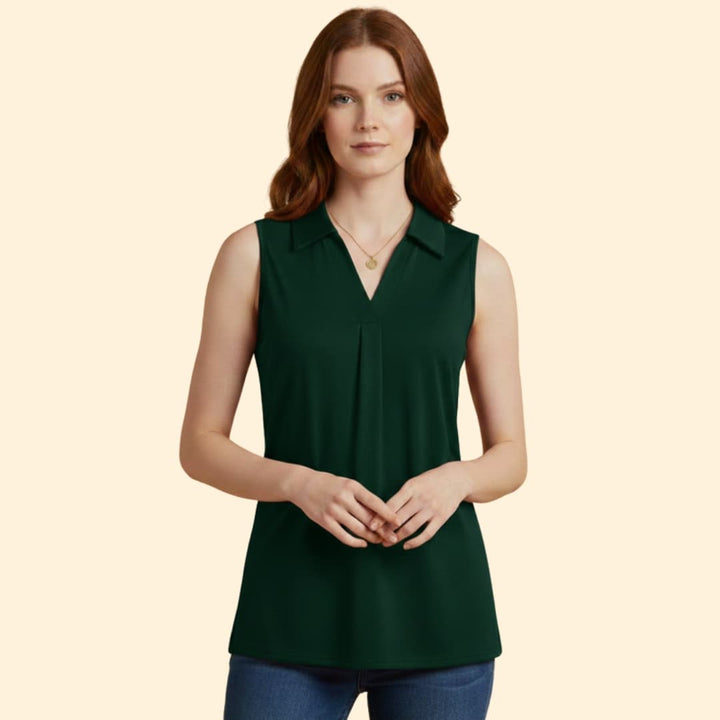 Women’s Sleeveless Blouse with Collared Neck