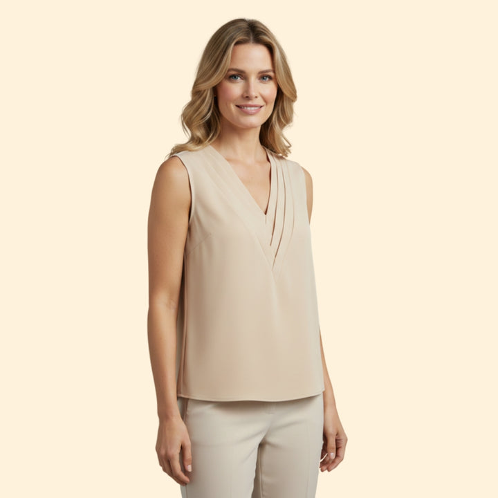 Women’s Sleeveless Blouse with Pleated V-Neck