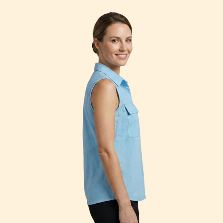 Women's Sleeveless Shirt Blouse with Button Detail