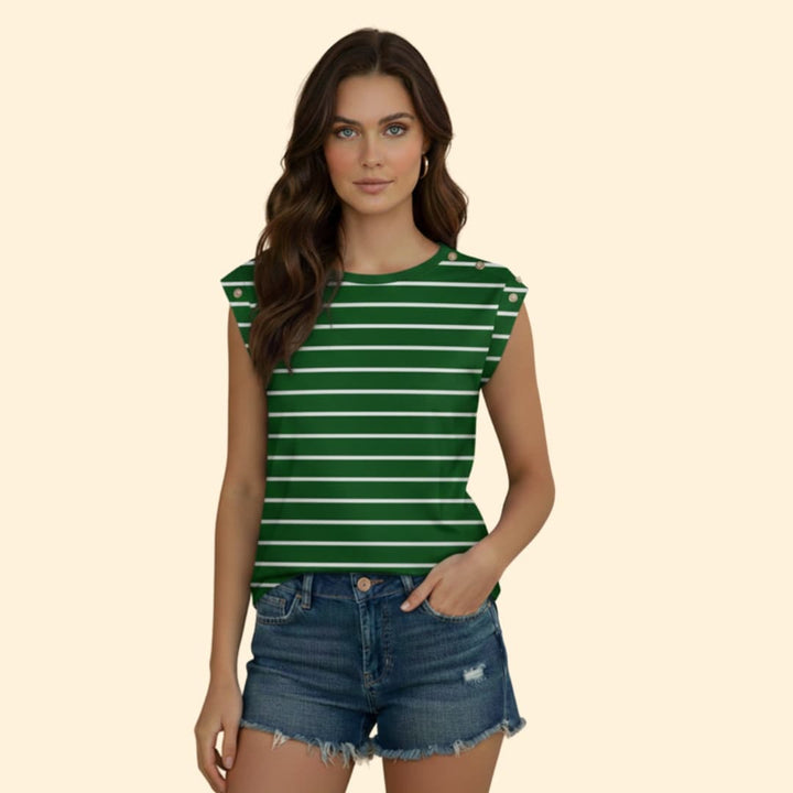 Women’s Sleeveless T-shirt with Horizontal Stripes