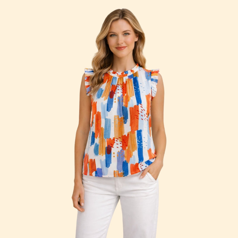 Women’s Sleeveless Top with Pleated Neckline