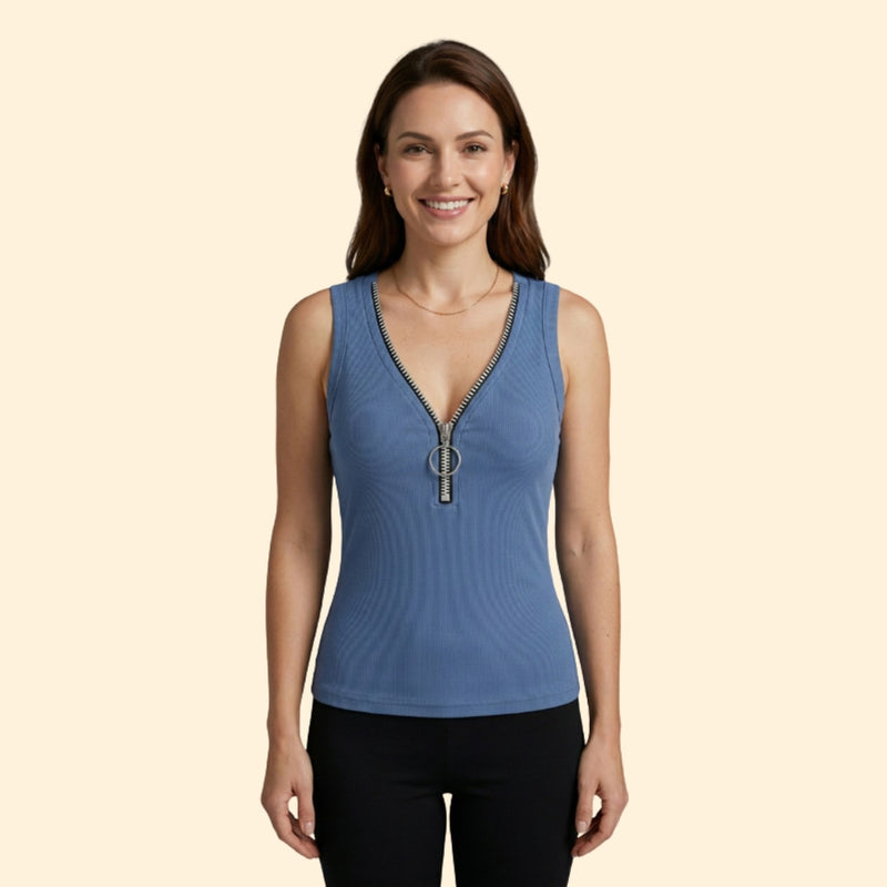 Women’s Sleeveless Top with Zipper Closure