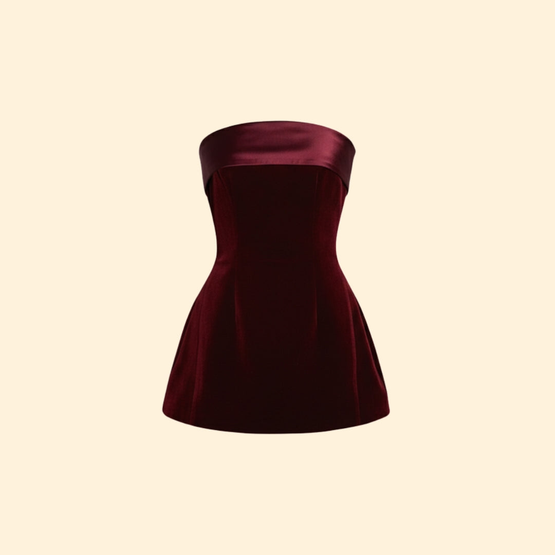 Formal Occasion Strapless Velvet Mini Dress with A-Line Skirt