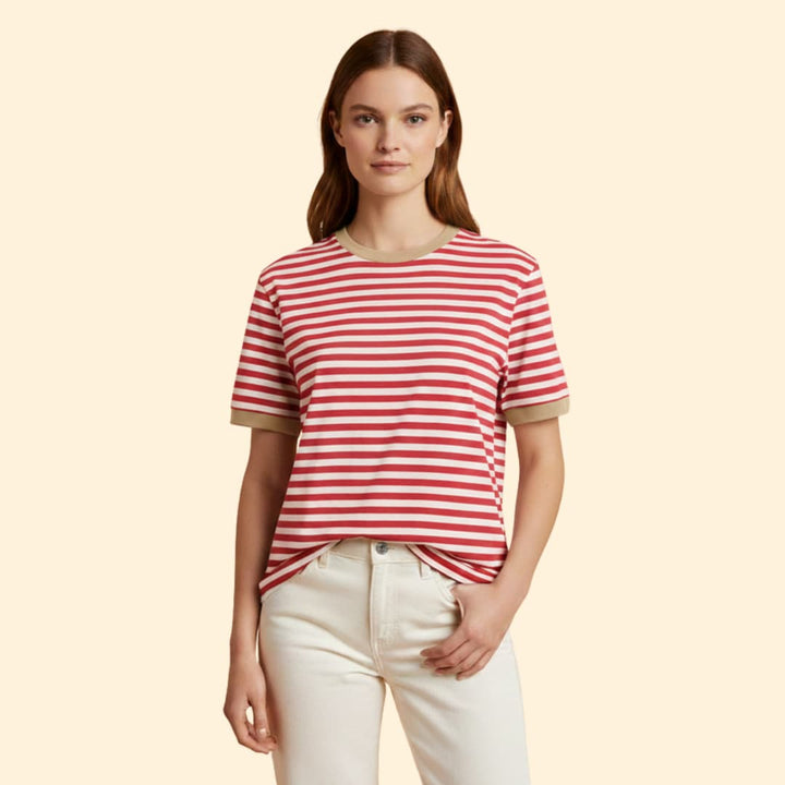Women’s Striped T-shirt with Contrasting Sleeves