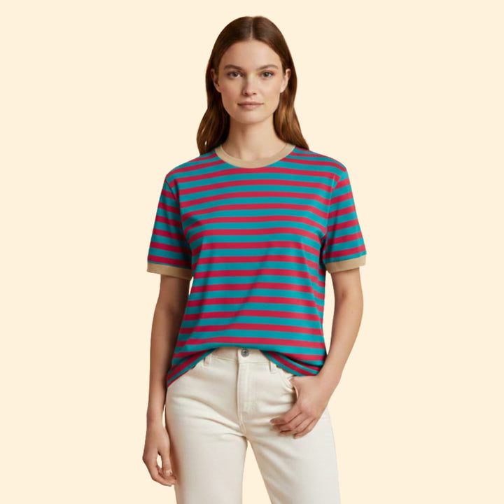 Women’s Striped T-shirt with Contrasting Sleeves