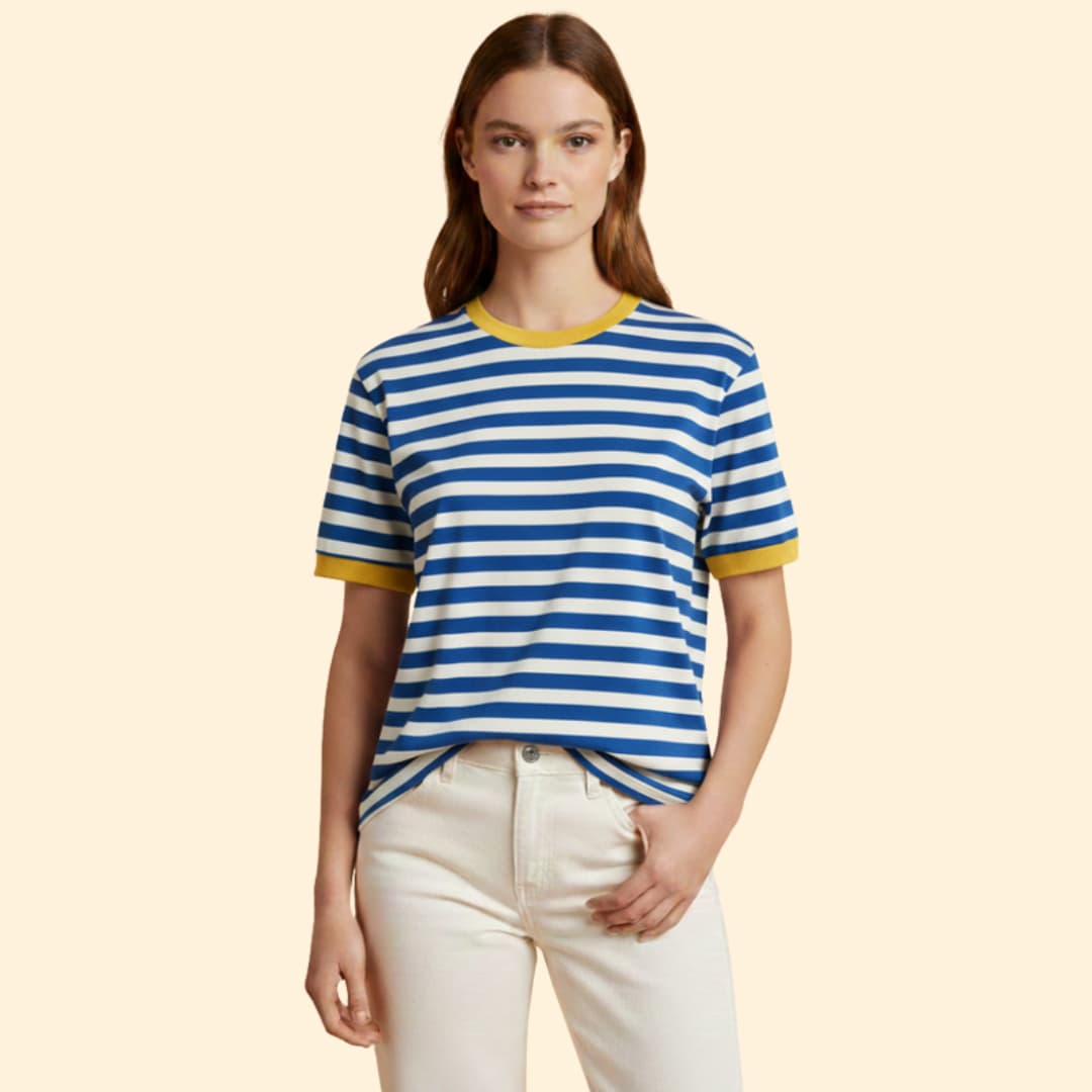Women’s Striped T-shirt with Contrasting Sleeves