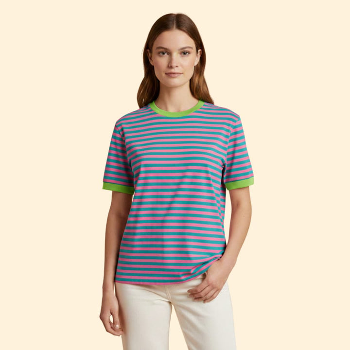 Women’s Striped T-shirt with Contrasting Sleeves