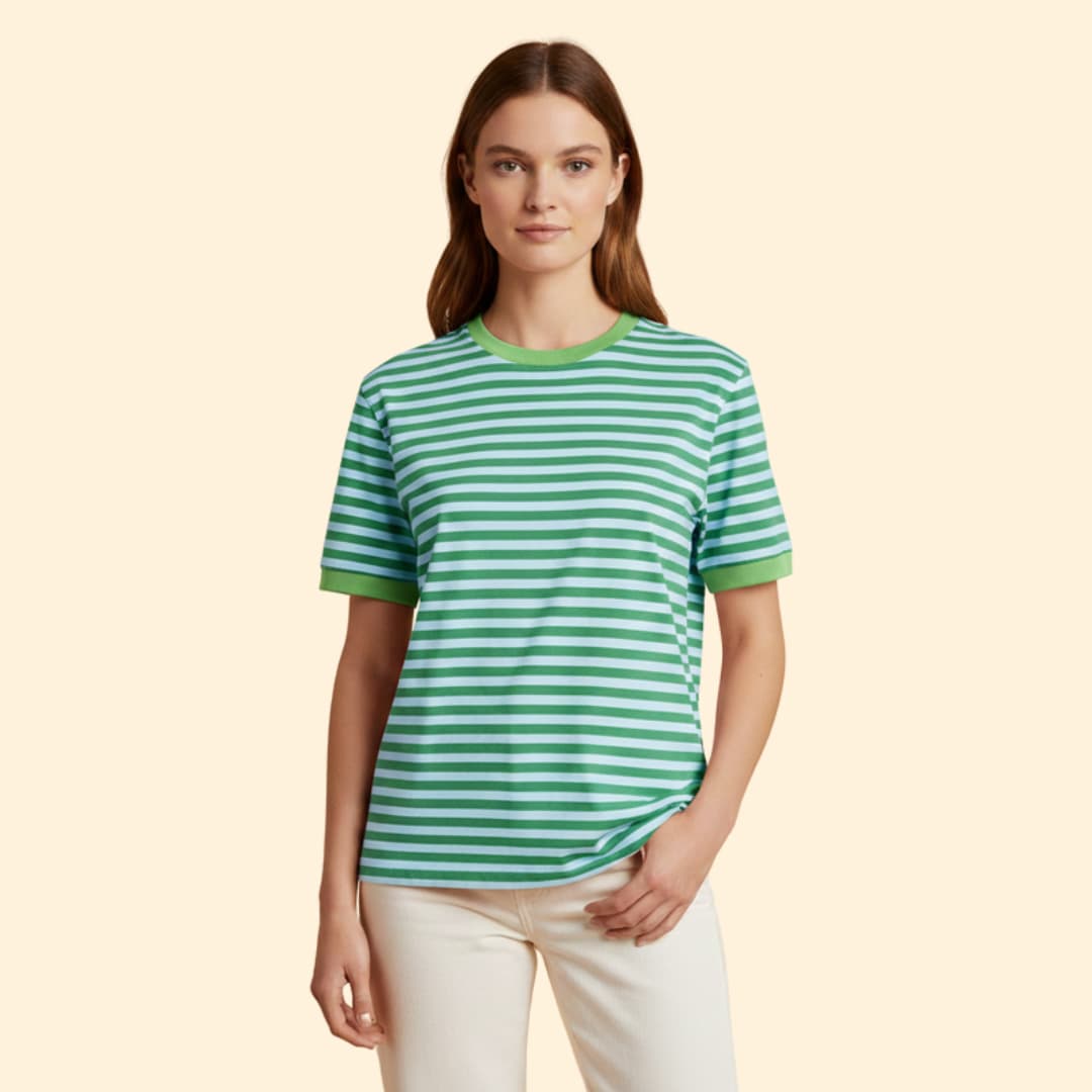 Women’s Striped T-shirt with Contrasting Sleeves