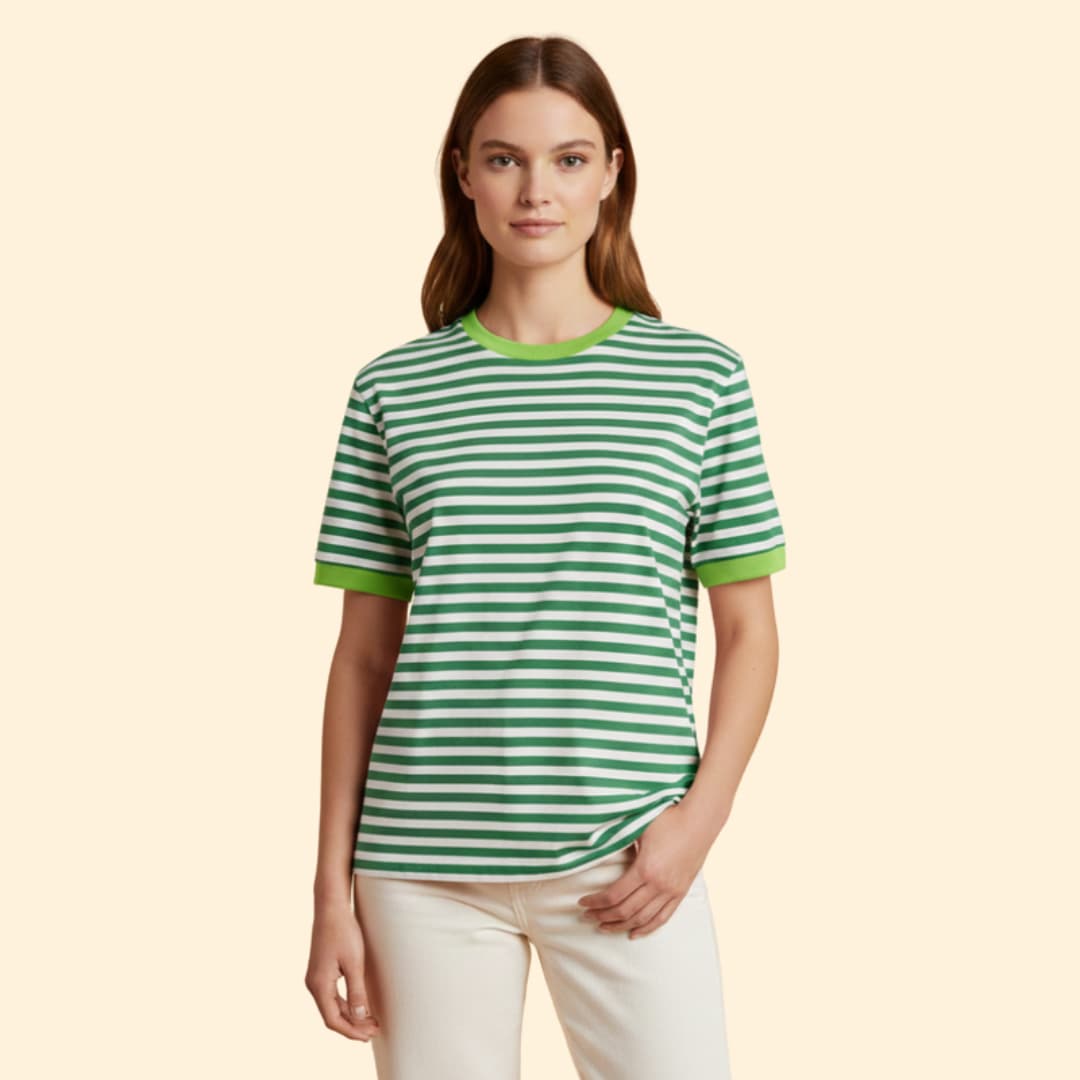 Women’s Striped T-shirt with Contrasting Sleeves