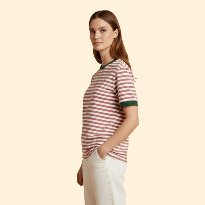 Women’s Striped T-shirt with Contrasting Sleeves