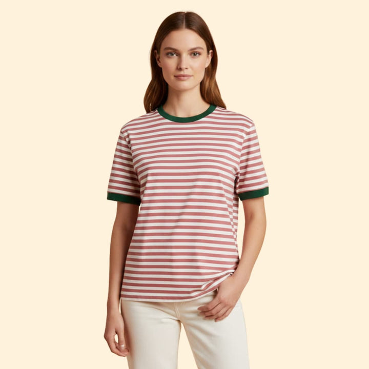 Women’s Striped T-shirt with Contrasting Sleeves