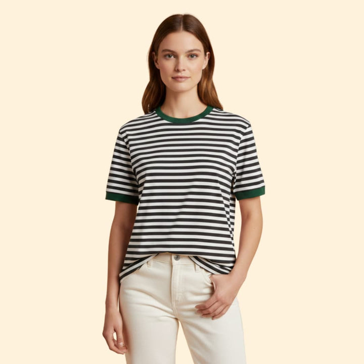 Women’s Striped T-shirt with Contrasting Sleeves