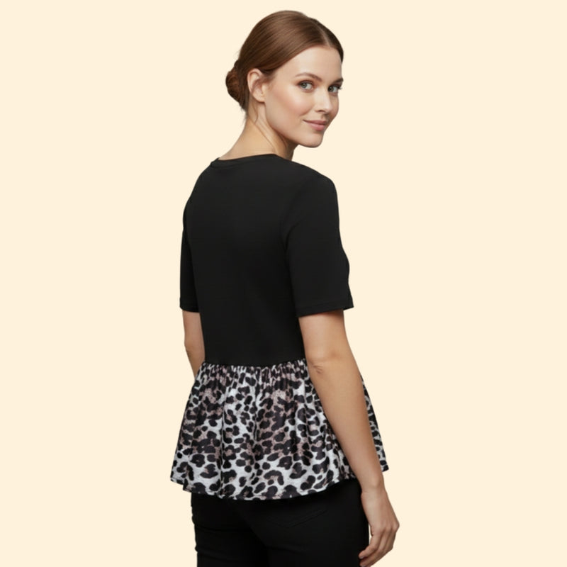 Women’s T-Shirt with Leopard Print Peplum