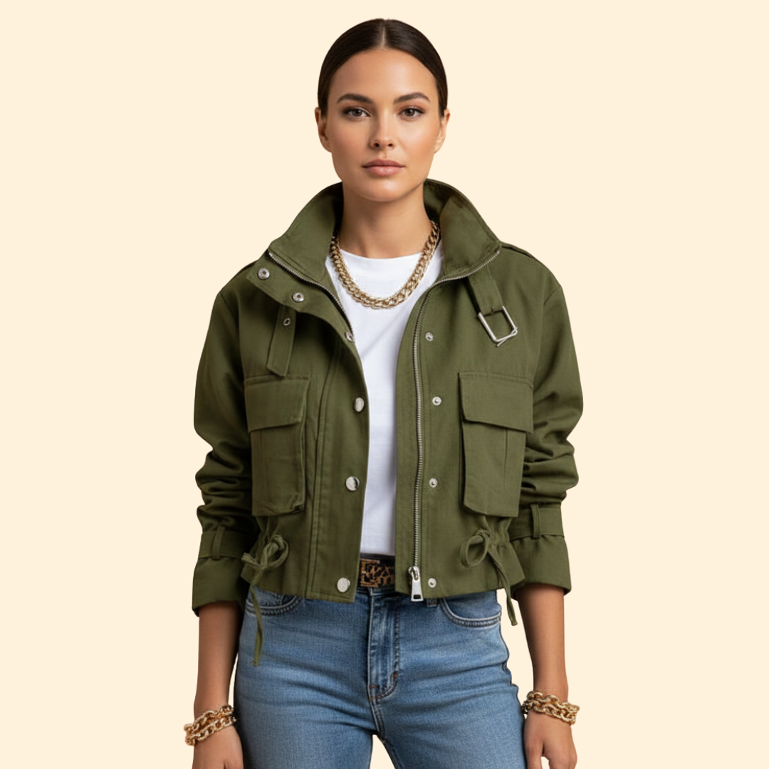Women’s Bomber Jacket with Adjustable Waist Drawstring