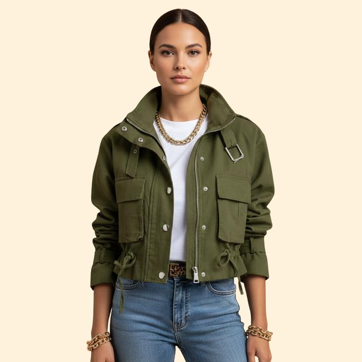 Women’s Bomber Jacket with Adjustable Waist Drawstring
