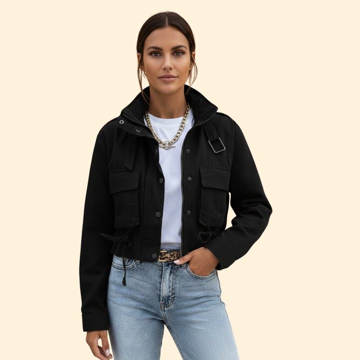 Women’s Bomber Jacket with Adjustable Waist Drawstring