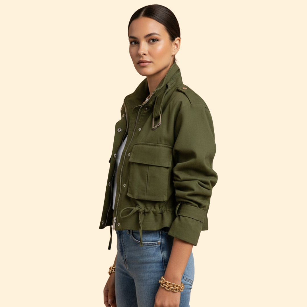 Women’s Bomber Jacket with Adjustable Waist Drawstring