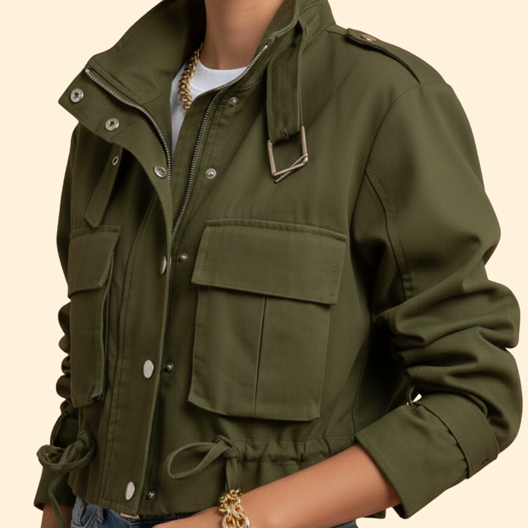 Women’s Bomber Jacket with Adjustable Waist Drawstring