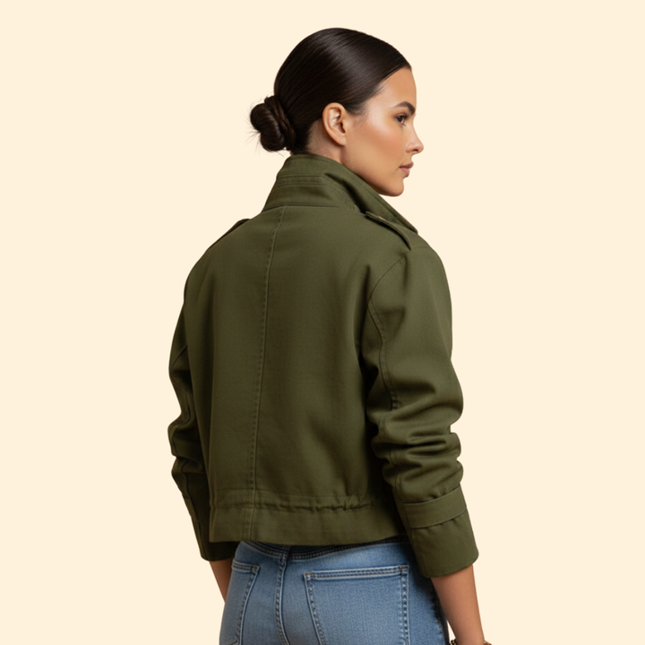Women’s Bomber Jacket with Adjustable Waist Drawstring