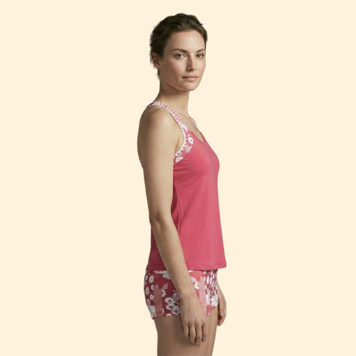 Women’s Tankini Set with Contrast Straps and Floral Design