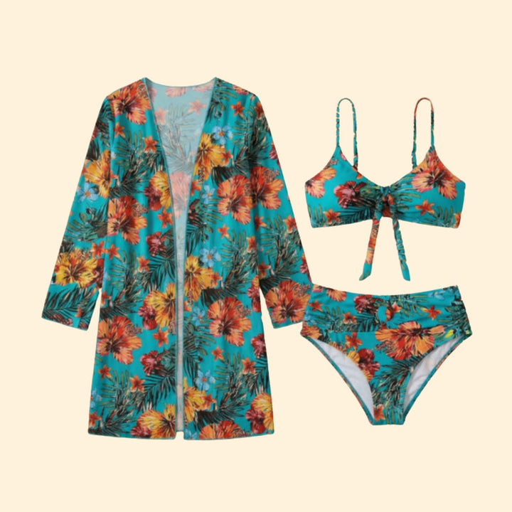 Women’s Two-Piece Bikini with Floral Print Cover-Up
