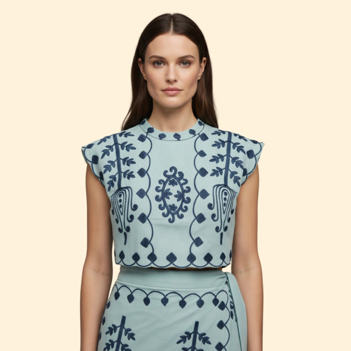 Women’s Two-Piece Dress Floral Embroidery