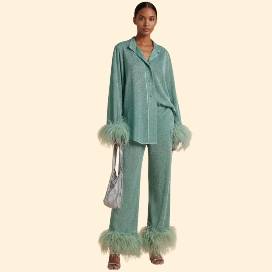 Women’s Two-Piece Set with Feather Trim