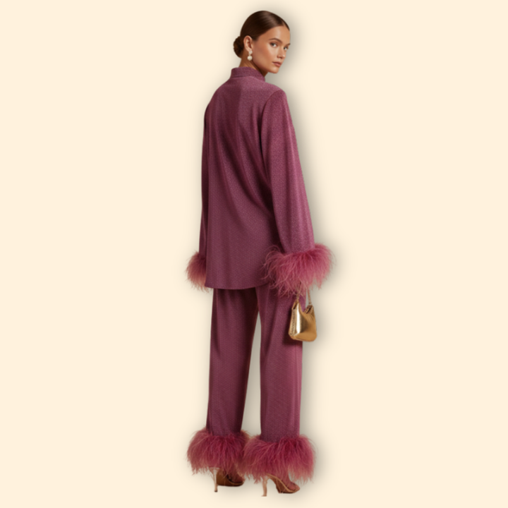 Women’s Two-Piece Set with Feather Trim