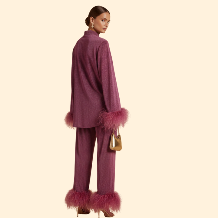 Women’s Two-Piece Set with Feather Trim
