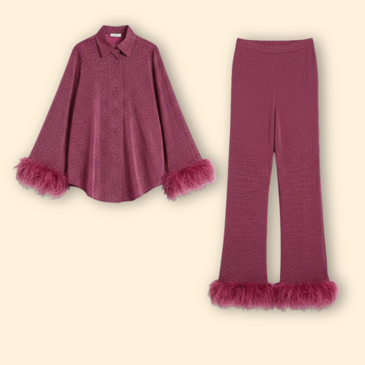 Women’s Two-Piece Set with Feather Trim
