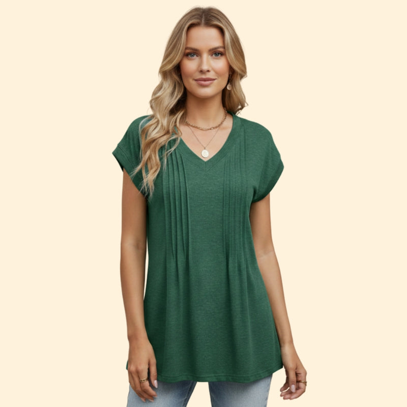 Women’s V-Neck T-Shirt with Pleated Design