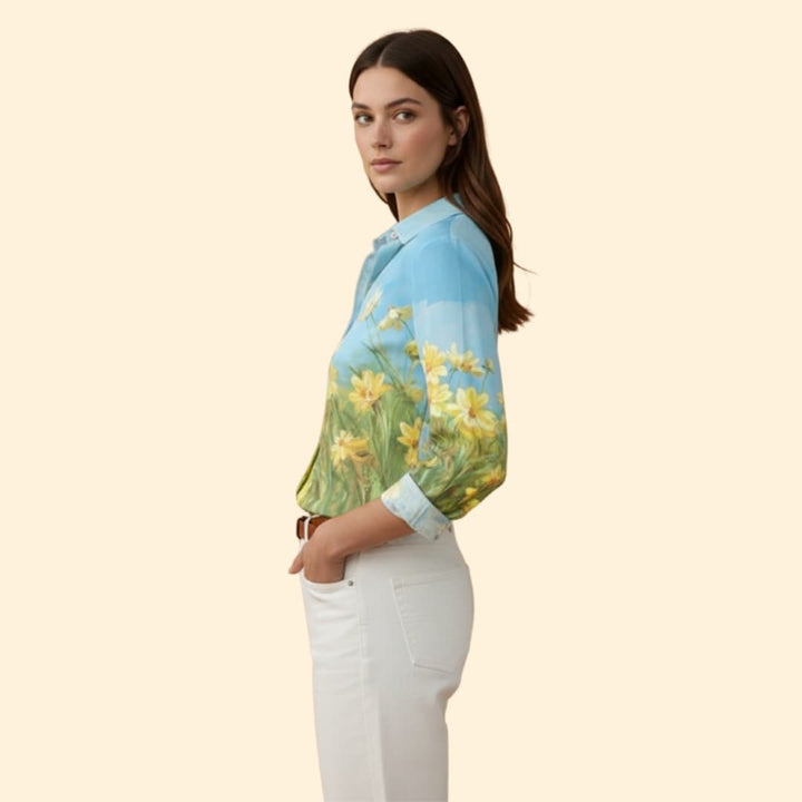 Women’s V-neck Blouse with Floral Print Design