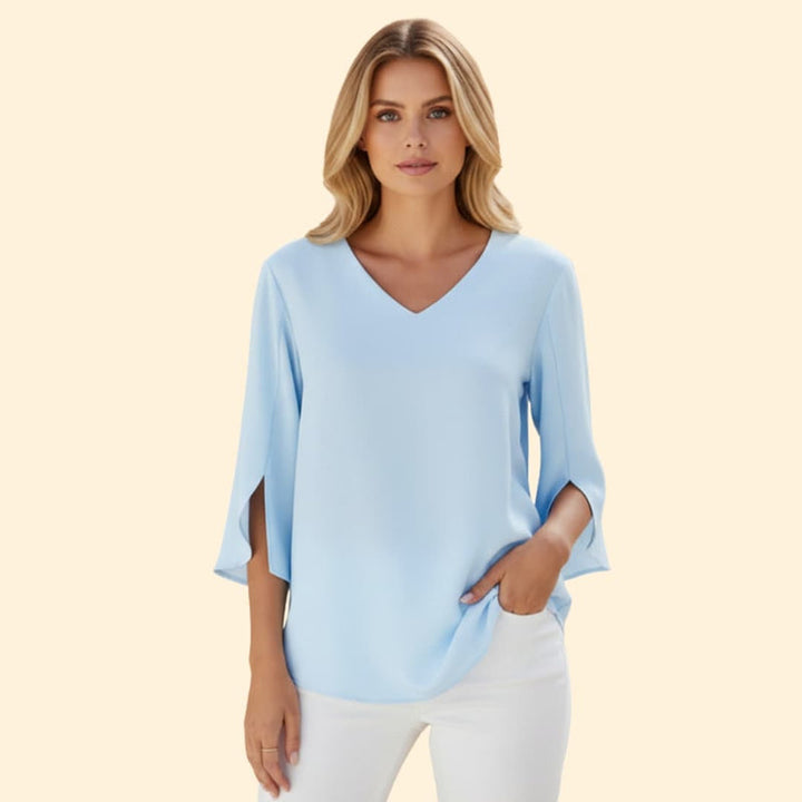 Women’s V Neck Blouse with Three Quarter Sleeves