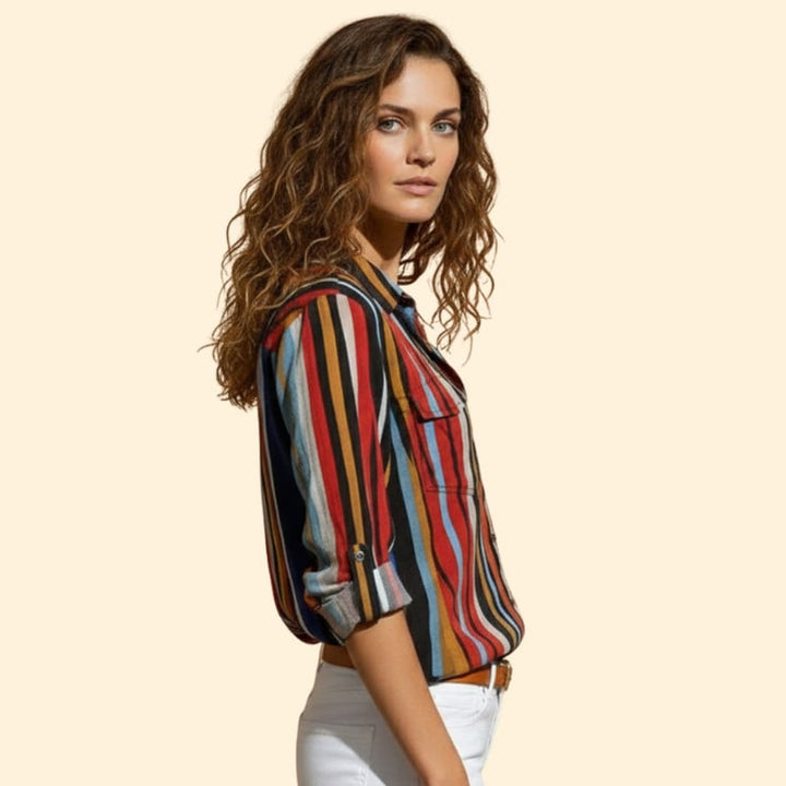 Women's Vibrant with Flowy Loose-Fit Shirt and Button