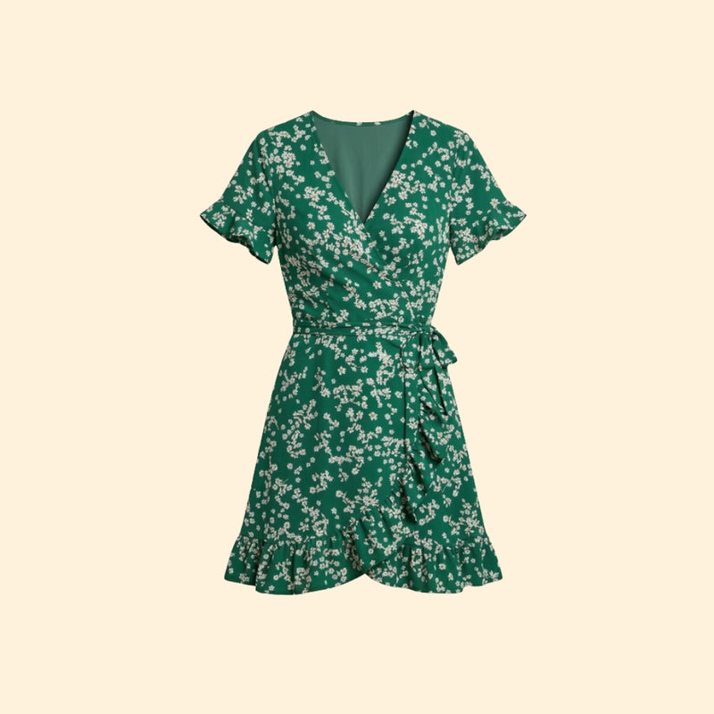 Women’s Wrap Mini Dress with Floral Print