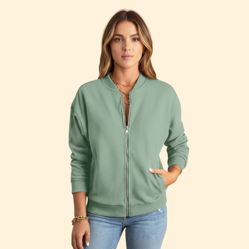 Women’s Zip-Up Bomber Jacket with Long Sleeves